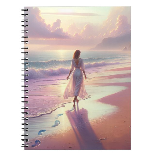 Pretty Woman Leaving Footprints On a Beach Notebook (Front)