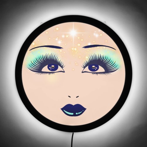 Pretty woman makeup eyelashes stars faux sparkle LED sign