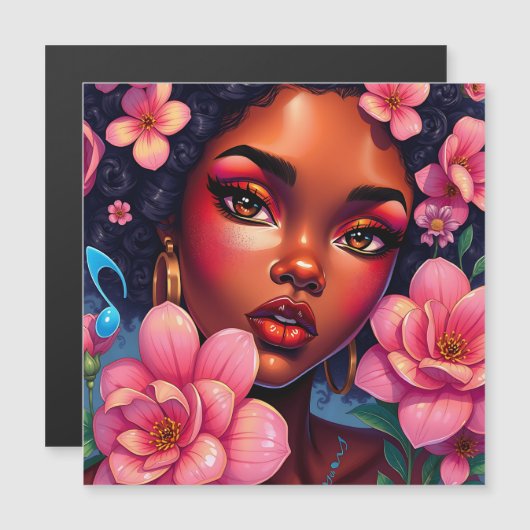 Pretty Woman of Color with Pink Flowers (Front/Back)