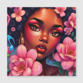 Pretty Woman of Color with Pink Flowers  (Front)