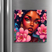 Pretty Woman of Color with Pink Flowers