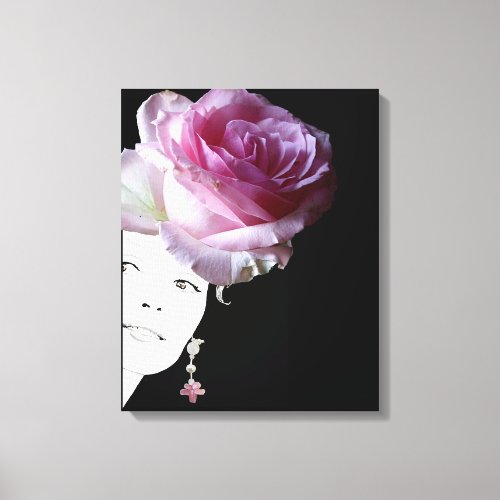 Pretty woman pink rose modern floral digital boho  canvas print