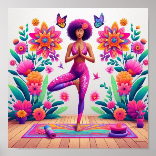Pretty Woman Practicing Yoga Colorful Poster
