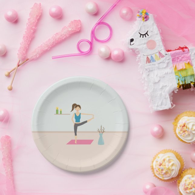 Pretty Woman Practising Yoga In A Stylish Room Paper Plates (Party)