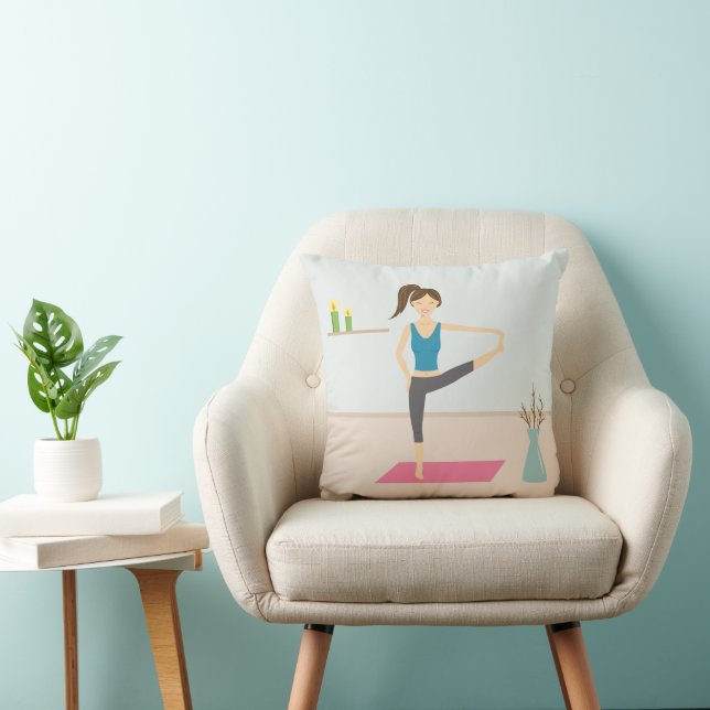 Pretty Woman Practising Yoga In A Stylish Room Throw Pillow (Chair)