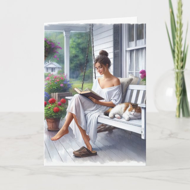 Pretty Woman Reading a Book for Birthday Card (Front)