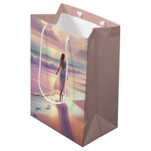 Pretty Woman Walking the Beach for Birthday Medium Gift Bag