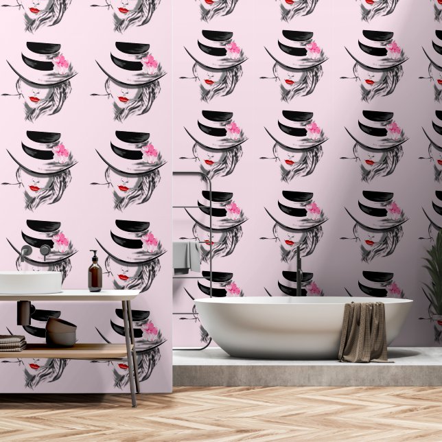 Pretty Woman with Hat Wallpaper (Bathroom)