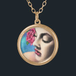 Pretty Woman with Red Rose Necklace<br><div class="desc">Necklaces with Pretty Woman with Red Rose - Painting Art - Choose / Add Your Unique Text / Name / Color - Make Your Special Gift - Resize and move or remove and add elements / text with customization tool ! Painting and Design by MIGNED. Please see my other projects...</div>