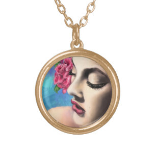 Pretty Woman with Red Rose Necklace