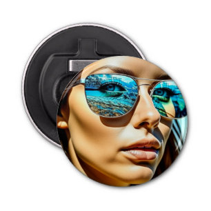 Pretty Woman with Reflection of Beach Sunglasses Bottle Opener