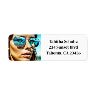 Pretty Woman with Reflection of Beach Sunglasses Label
