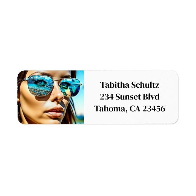 Pretty Woman with Reflection of Beach Sunglasses Label (Front)