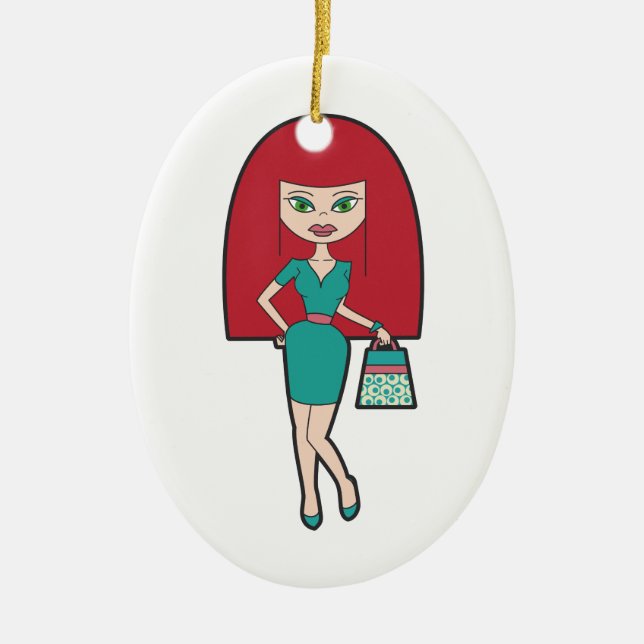 Pretty Woman with retro Handbag Ceramic Ornament (Front)