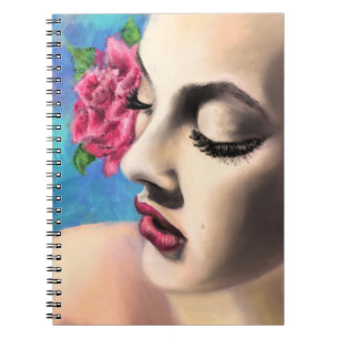 Pretty Woman with Rose Notebook