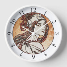 Pretty Women Alphonse Mucha Clock