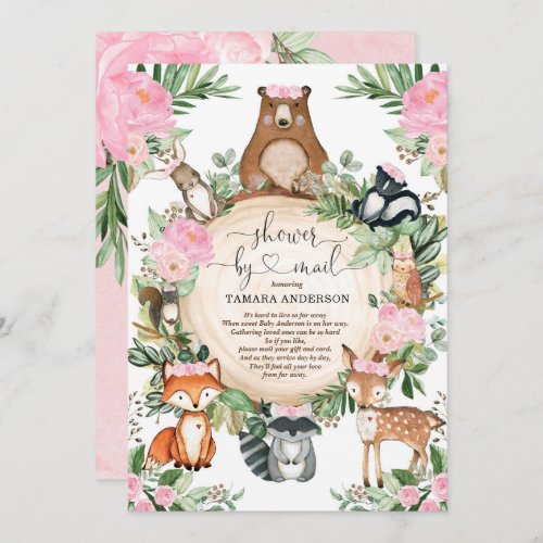 Pretty Woodland Animals Girl Shower By Mail Invitation
