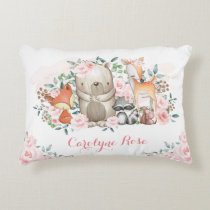 Pretty Woodland Animals Pink Roses Girl Nursery Accent Pillow