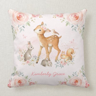 Woodland Deer Pink Fl Peony Nursery Decor Throw Pillow Zazzle Woodland Deer Pink Fl Peony Nursery Decor Throw Pillow Zazzle