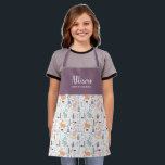 Pretty Woodland Forest Pattern Girls Chef Training Apron<br><div class="desc">This pretty personalized apron features a pattern of woodland forest rabbits and trees, with the top being a solid grayed purple. Easy to customize for a unique gift, perfect for the young chef or baker! For product or design requests, please contact me (Tracey) at orabellaprints@outlook.com. See a matching personalized recipe...</div>