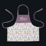 Pretty Woodland Forest Pattern Girls Chef Training Apron<br><div class="desc">This pretty personalized apron features a pattern of woodland forest rabbits and trees, with the top being a solid grayed purple. Easy to customize for a unique gift, perfect for the young chef or baker! For product or design requests, please contact me (Tracey) at orabellaprints@outlook.com. See a matching personalized recipe...</div>