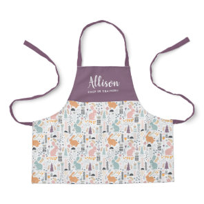 Pretty Woodland Forest Pattern Girls Chef Training Apron