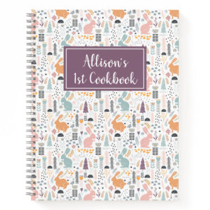 Pretty Woodland Forest Rabbit Pattern 1st Cookbook Notebook