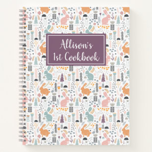 Pretty Woodland Forest Rabbit Pattern 1st Cookbook Notebook