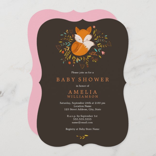 Pretty Woodland Fox Baby Shower Invitation (Front/Back)