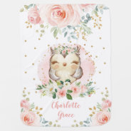 Pretty Woodland Owl Pink Floral Girl Nursery Baby Blanket at Zazzle