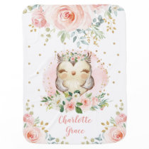 Pretty Woodland Owl Pink Floral Girl Nursery Baby Blanket