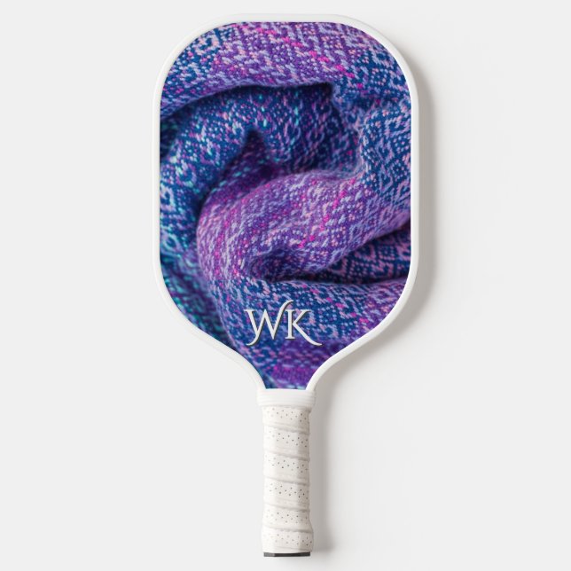 Pretty Wool Mixed Purple and Blue Monogram  Pickleball Paddle (Front)