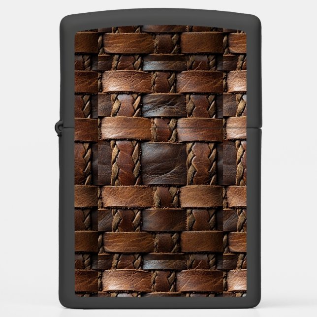 Pretty Woven Braided Leather in Shades of Brown Zippo Lighter (Front)