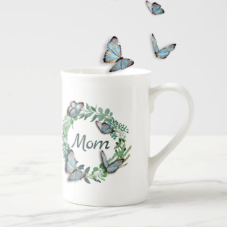 Pretty Wreath with Butterflies Mothers Day Bone China Mug