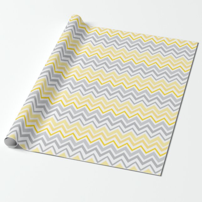 Pretty Yellow and Gray Chevron Wrapping Paper (Unrolled)