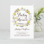 Pretty Yellow and Gray Floral Wreath Baby Shower Invitation (Standing Front)