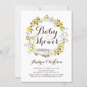 Pretty Yellow and Gray Floral Wreath Baby Shower Invitation (Front)