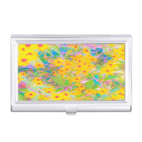 Pretty Yellow and Red Flowers with Turquoise Business Card Case