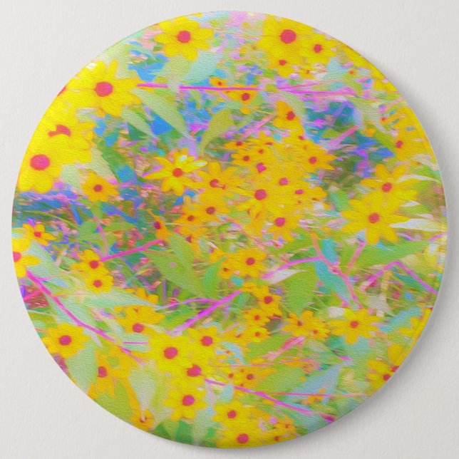Pretty Yellow and Red Flowers with Turquoise Button (Front)