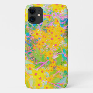 Pretty Yellow and Red Flowers with Turquoise iPhone 11 Case