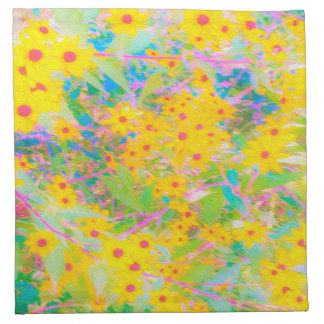 Pretty Yellow and Red Flowers with Turquoise Cloth Napkin