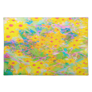 Pretty Yellow and Red Flowers with Turquoise Cloth Placemat