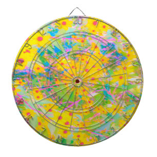 Pretty Yellow and Red Flowers with Turquoise Dart Board