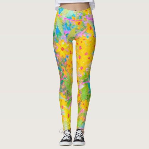 Pretty Yellow and Red Flowers with Turquoise Leggings