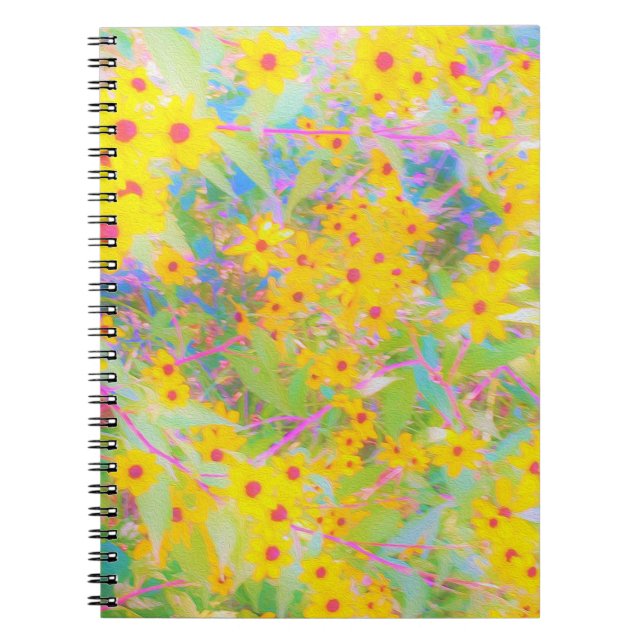 Pretty Yellow and Red Flowers with Turquoise Notebook (Front)