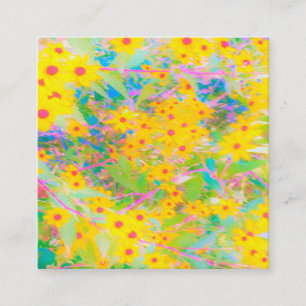 Pretty Yellow and Red Flowers with Turquoise Square Business Card