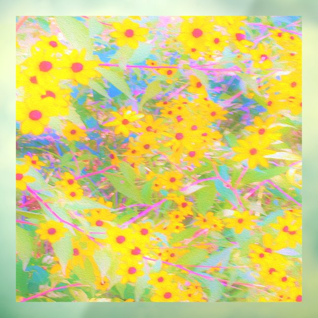 Pretty Yellow and Red Flowers with Turquoise Window Cling (Sheet 3)
