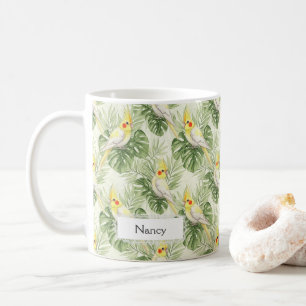 Pretty Yellow and White Cockatiel Pet Bird Custom Coffee Mug