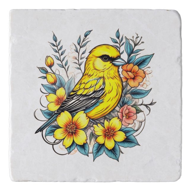 Pretty Yellow Bird Trivet (Front)