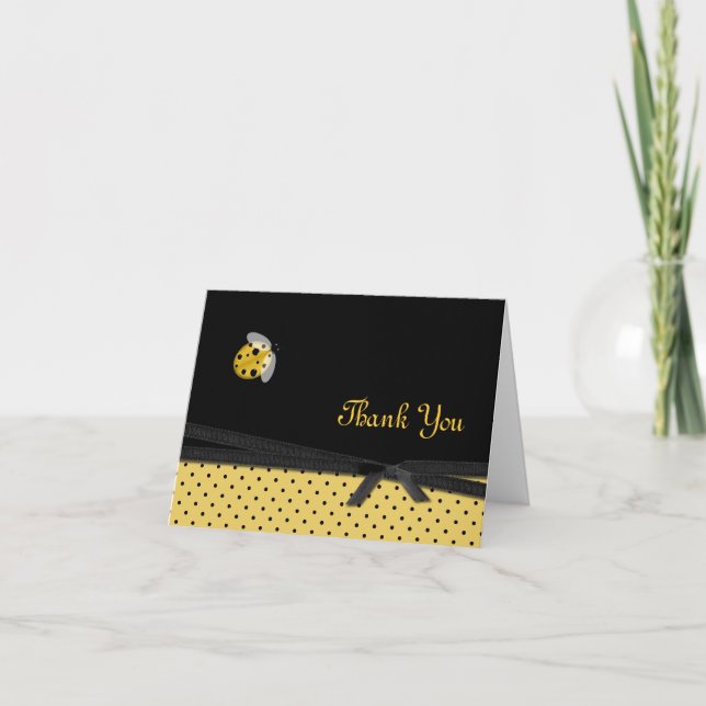 Pretty Yellow & Black Ladybug Thank You Card (Front)